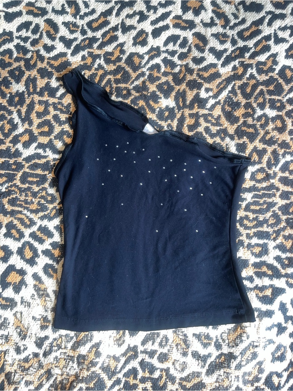 2000s Black One-Shoulder Studded Women's Tank Top